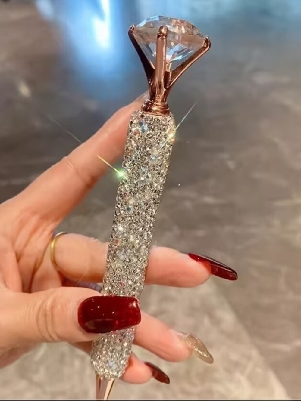 Rose Gold & Silver Crystal Ring-Top Glitter Pen